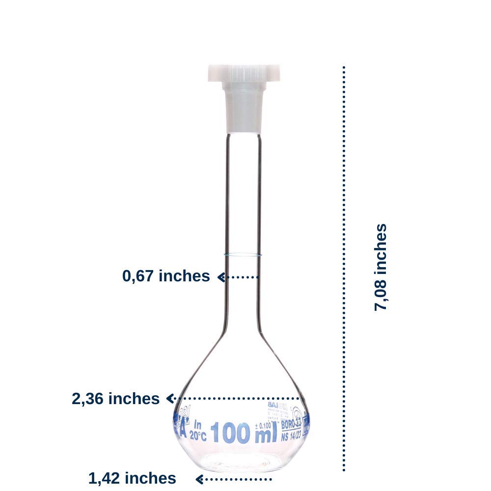 ISOLAB - Pistone graduato, vetro trasparente, classe A, certificato di conformità, graduato blu, 100 ml, NS 14/23, confezione da 2 pezzi