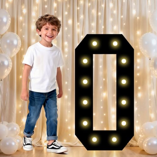 Image of Pooqla Birthday Decorations for Boys, 2.4FT Light Up Numbers 0 | Marquee Numbers Black Party Decorations, Large Lighted Number Gifts for Boys 10th 50th Anniversary Decoration Party Backdrop