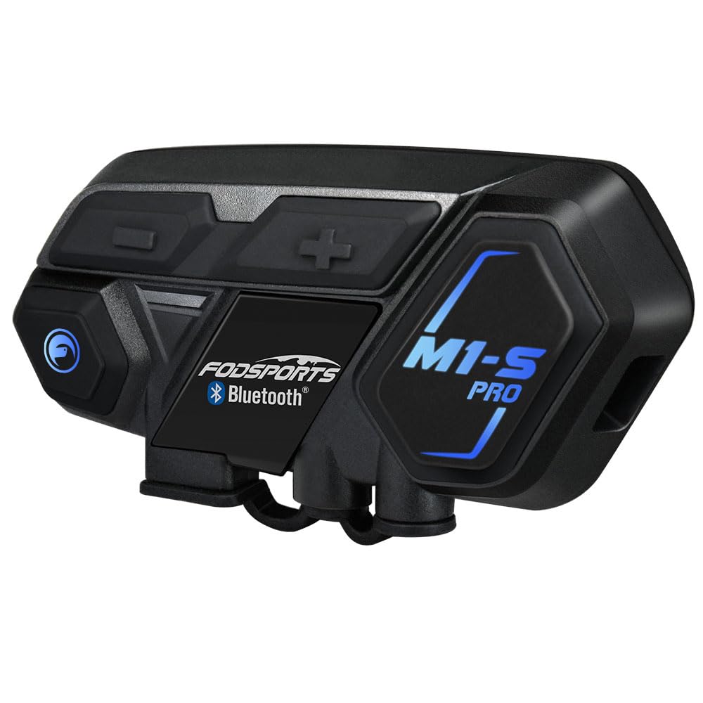 Fodsports M1-S Pro Intercomunicador Casco Moto, 8 Motociclistas de 2000m, Indicaciones de Voz en 7 Idiomas, Mezcla de Audio por Cable AUX/Compartir música/Emparejamiento Universal