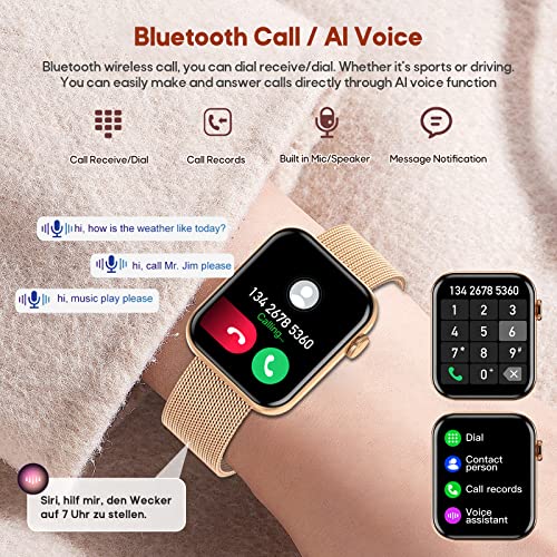 Smart Watch For Women,Bluetooth Call Answer/Dail Waterproof Fitness Smartwatch For Android Ios Phone Health Touch Screen Smart Watches Blood Pressure Blood Oxygen Heart Rate Sleep Monitor Pedometer #TOP1