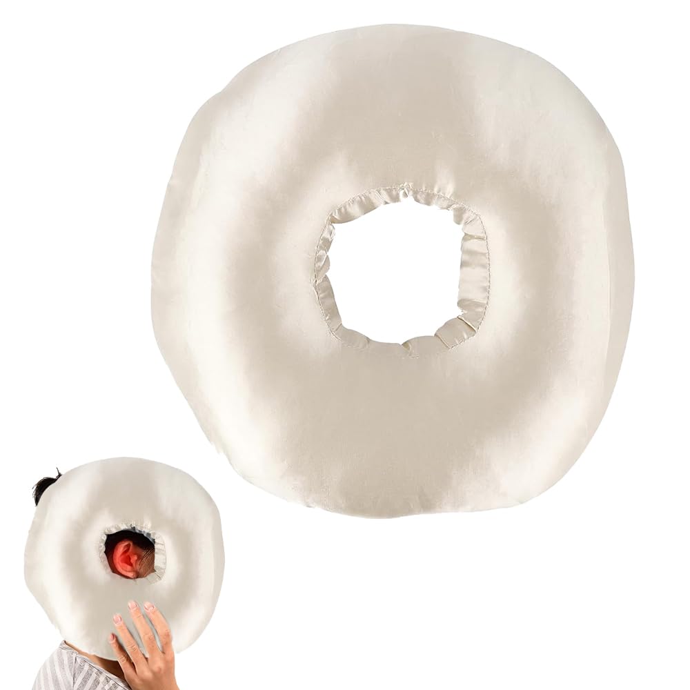 NAVESO Ear Piercing Pillow 28cm, Donut Pillow for Ear Piercing, Ear Piercing Pillow for Side Sleepers, Ear Guard Pillow with Invisible Zipper, Ear Pillow with Hole, Ring Cushion for Side Sleepers