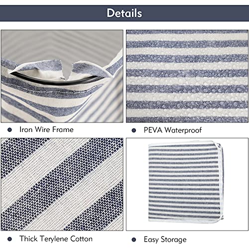 DOKEHOM 120L Freestanding Laundry Hamper with Handle, Collapsible Extra Large Cotton Storage Basket for Clothes (Blue) - Image 4