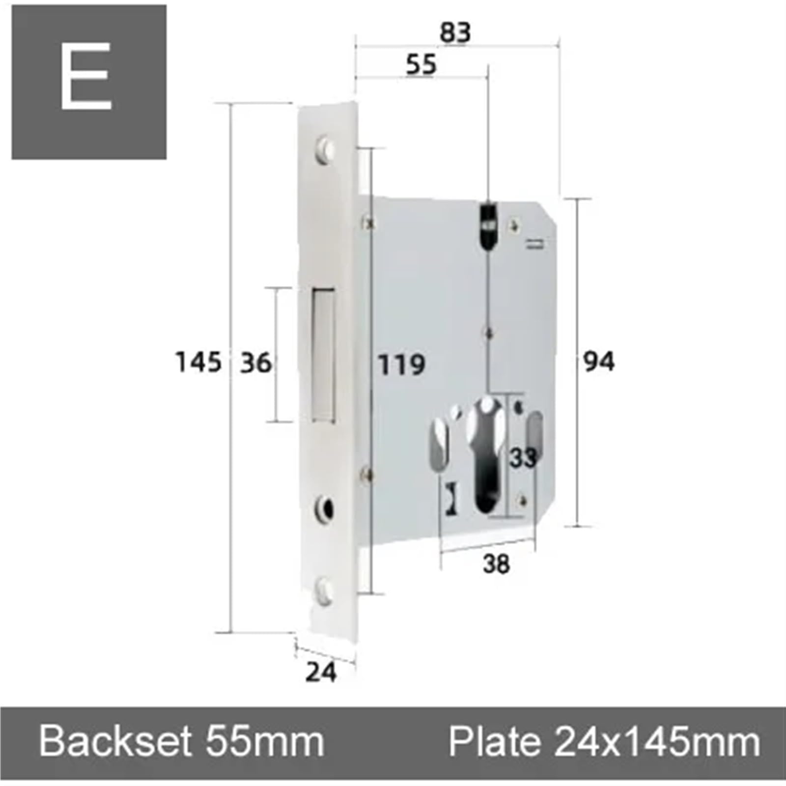 Cerradura de puerta con tubo de lengüeta cuadrada, margen de cuerpo de 40, 45, 55 y 60 mm, cerradura de puerta invisible de una sola lengüeta, 1 unidad(E)