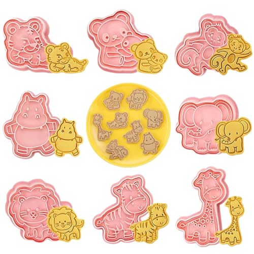 OUDQFCJ 8 moldes de plastico para Pascua, moldes de galletas de dibujos animados para decoracion de fondant 3D Pasteleria, galletas, tartas, utensilios de reposteria, moldes de animales