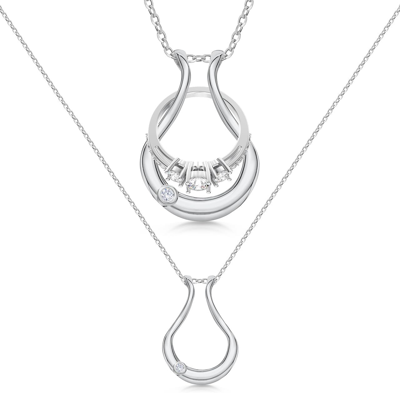 Ring Holder Necklace - Stainless Steel Necklace with Sterling Silver Finish - Engagement Gift for Doctors & Nurses - Silver Jewelry for Mom or Grandmother