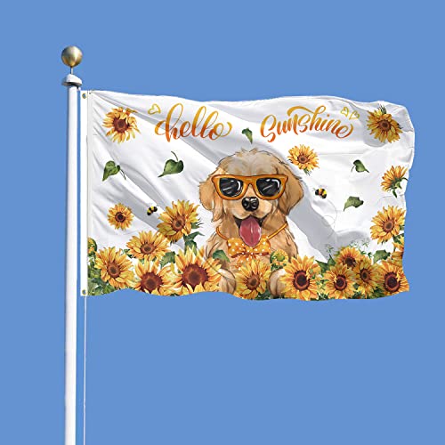 Senseven Hello Sunshine Sunflower Flag 3X5 Ft, Spring Summer Sunflower Golden Retriever Dog Flag, Summer Fall Floral Dog Holiday Flag With Brass Grommets For Yard Porch Outdoor Decor #TOP1