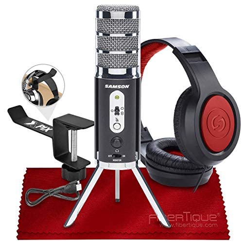 Samson Satellite Usb/Ios Broadcast Microphone For Recording, Podcasting, And Streaming (Sasat) + Sr360 Over-Ear Dynamic Headphones, Xpix Headphone Hanger & Fibertique Microfiber Cloth #TOP12
