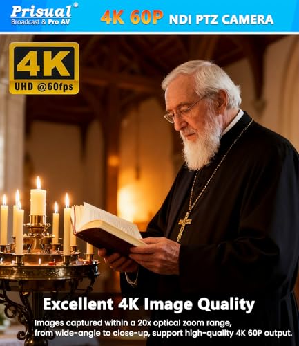 Image of Prisual Ultra 4K PRO NDI PTZ Camera Gen 5, SDI HDMI USB IP with 20x Optical Zoom 1 /1.8 inch UHD CMOS 8.42MP, 4K 60fps AI Auto-Tracking PTZ Camera with Tally Light (Official NDI Certified) TEM-4K20N PRO