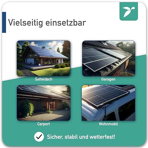 Montageset für 2 PV Module - Solarmodul & Balkonkraftwerk Halterung Schienen Endklemmen Mittelklemmen 35mm 30mm - Montage Set Befestigung Profile Solar Photovoltaik Solarpanel Montagesystem | Mahona