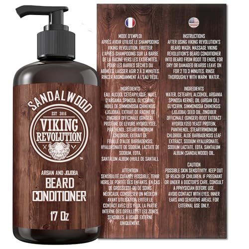 Viking Revolution Beard Conditioner w/Argan & Jojoba Oils - Softens & Strengthens - Sandalwood Scent - Beard Conditioner w/Beard Oil (17oz Conditioner) - Image 6