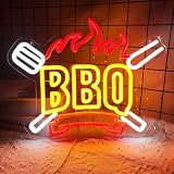 BBQ Neon Sign for Party Decor Barbecue Neon Light Sign Summer Barbecue Baby Shower Holidays Party Supplies Neon Light Up Signs for BBQ Shop Restaurant USB Powered,Size13.7 * 11inch(JWD029)
