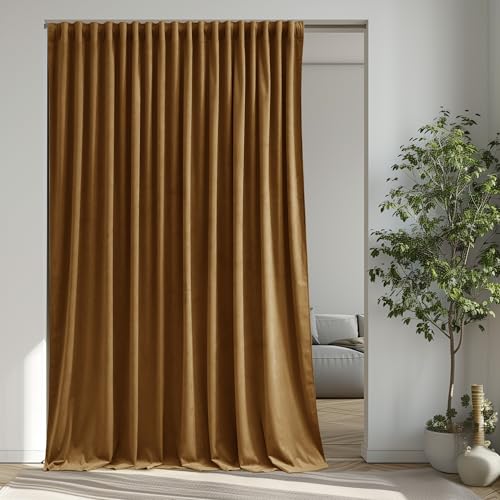 Image of Back Tab Room Divider Curtains Luxury Gold Brown Velvet Blackout Thermal Insulated Window Drapes for Sliding Door Living Room Halloween Home Decor, W100 x L108, 1 Panel
