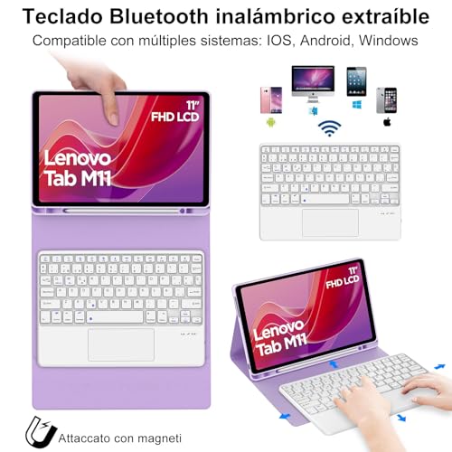 Funda con teclado Lenovo Tab M11 IVEOPPE y trackpad en español color morado claro 3