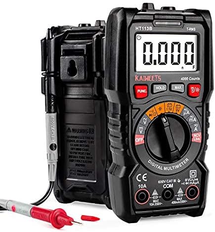 KAIWEETS Digital Multimeter Auto-Ranging meter, TRMS 4000 Counts Meter Voltage Tester Voltmeter, Continuity Measures, 1.5v/9v Battery Tester, Capacitance Measure with NCV Function