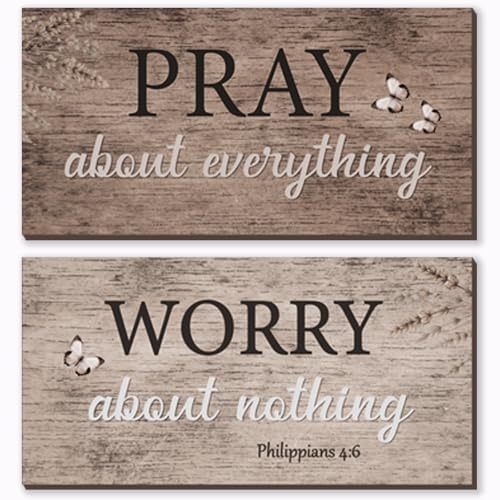 ZONWUTHY 2 Pieces Brown Bathroom Decor Bible Prayer Bathroom Accessories Christian Religious Gift Brown Room Decoration For Home Bedroom Office Church Kitchen Decor, 12 x 6 Inches