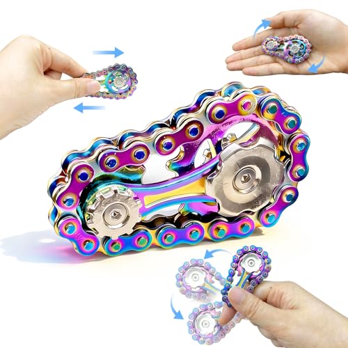 Cuackamily Hand Spinning Chaîne Fidget Toys, Jouet Fidget à Engrenages Chaîne Anneau Spinning...