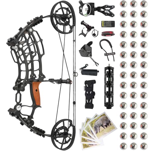 Dual-use Compound Bow Set - Compound Bows for Archery Arrows & Slingshot Steel Ball 30-70lbs, Draw Length 25-30 Adjustable RH-LH Hunting Bow for Outdoor Target Shooting (Black)