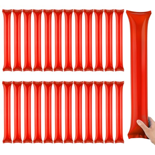 Aster 24 Pieces Thunder Sticks, Thicken Cheering Boom Sticks, Team Spirit Sticks, Inflatable Plastic Boom Noise Makers for Sporting Events Dance, Red