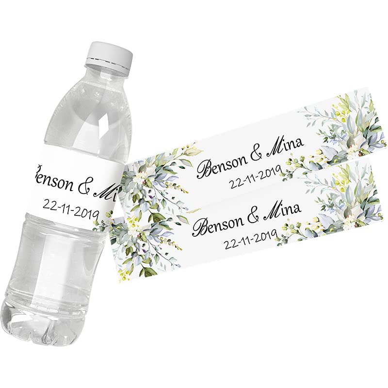 30Pcs Personalized Custom Personalized Floral Wedding Water Bottle Labels Stickers Birthday Anniversary Bride Show Graduation (A)