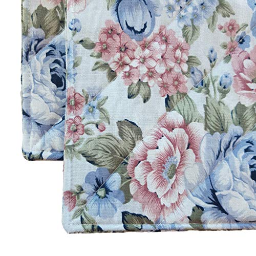 Cushystore Canvas Pot Holder Oven Pads Potholders For Cooking Kitchen 7.75", 2 Packs (Blue Rose Garden) #TOP3