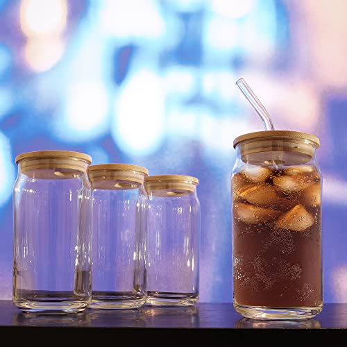 Thuget Can Shape Glasses - Drinking Glasses With Bamboo Lids, Reusable Straws, Cleaning Brush - For Hot & Iced Coffee, Tea, Wine, Cocktail, Beer - Dishwasher, Freezer, Microwave-Safe - 16Oz, Set Of 6 #TOP2
