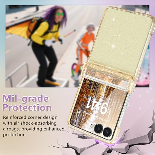 FABSPARK Case for Samsung Galaxy Z Flip 7 Built-in Screen Protector,Hinge Protection,Sparkly Bling Glitter Crystal Clear Transparent Slim Fit Acrylic Hard PC for Samsung Z Flip 7 Case,Glitter Yellow by FABSPARK - Image 5