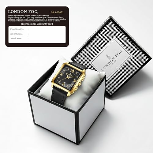 Image of London Fog Mayfair Collection Analog Watch for Men with Square Dial, Crystal Hour Accents, Date Display, Quartz Movement and Leather Strap - LFM10004