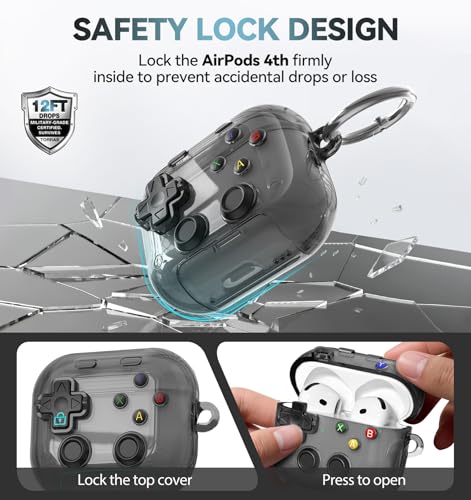 for AirPods 4 Case Cover, with Pressable Button, Safety Lock & Phone Stand,Cool Funny Gifts Case for Women Men to Relief Stress,Clear Black by Polislime - Image 5