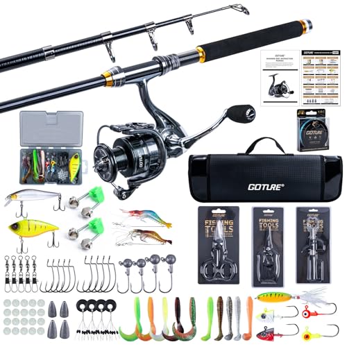 Goture Fishing Rod and Reel Combos-Telescopic Fishing Pole Spinning Reel Lures Set with Carrier Bag,Telescopic Rod Kit for Starter Travel Saltwater Freshwater Fishermen, Gear Gifts for Men