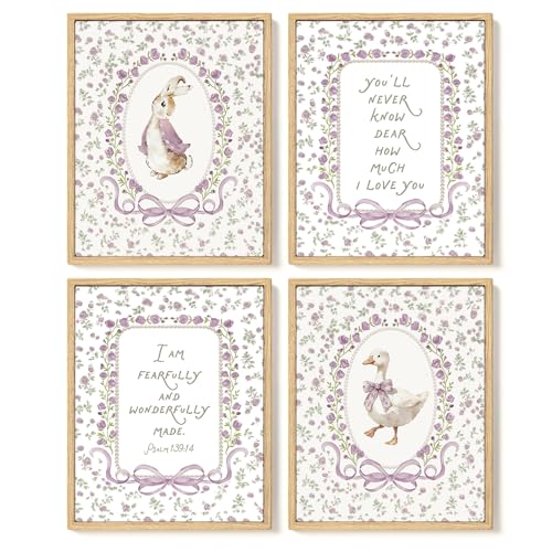 SkyCozy Baby Girl Nursery Decor, Purple Floral Christian Wall Art Decor