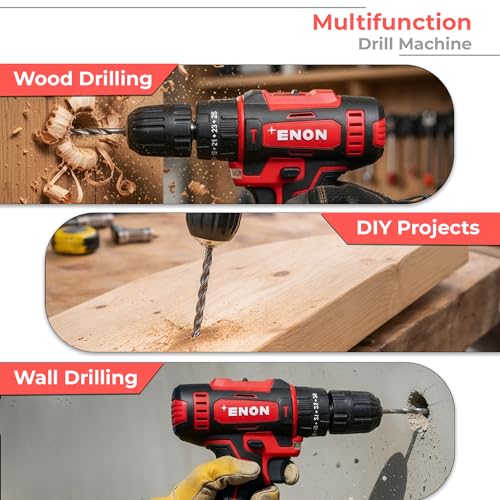 Image of Enon Cordless Impact Drill for Home Use, 12.6V, 1500RPM, 22NM Torque, Keyless Chuck 10mm, 25 Level Torque, 2 Speed Modes, 3 Functions, Single Battery 1.5Ah, 82 Pcs Drill Kit (XE-CD1610-SB)