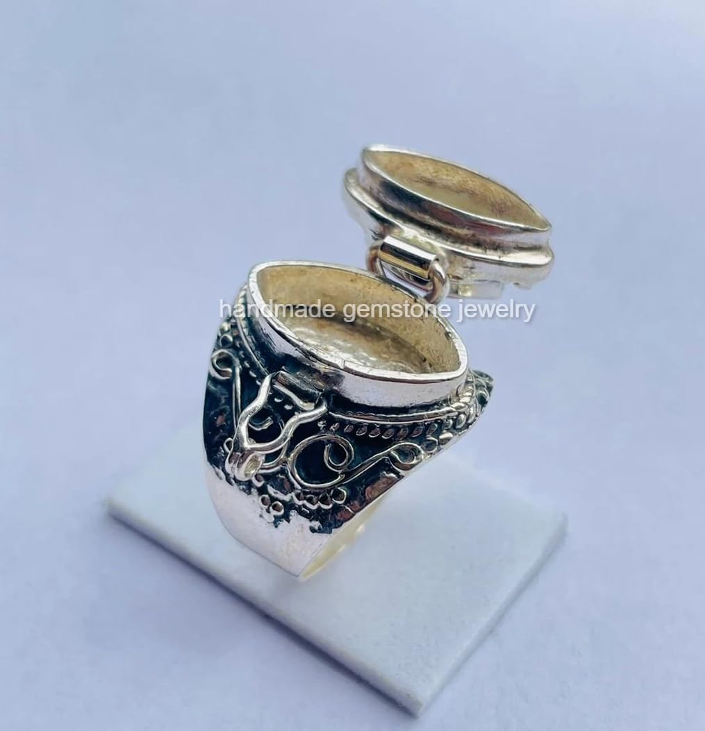 Beautiful 925 Silver Plated Marquise Cut Poison Ring-Natural Ruby Gemstone, Compartment Ring,Pill box ring,Poison Box Rings, Halloween day gifts, July birthstone ring, Openable ring