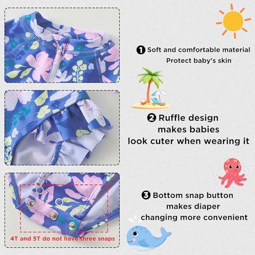 Image of UMELOK Baby Girls One Piece Swimsuit Infant Bathing Suit Long Sleeve Rash Guard Swimwear with UPF 50+ Sun Protection