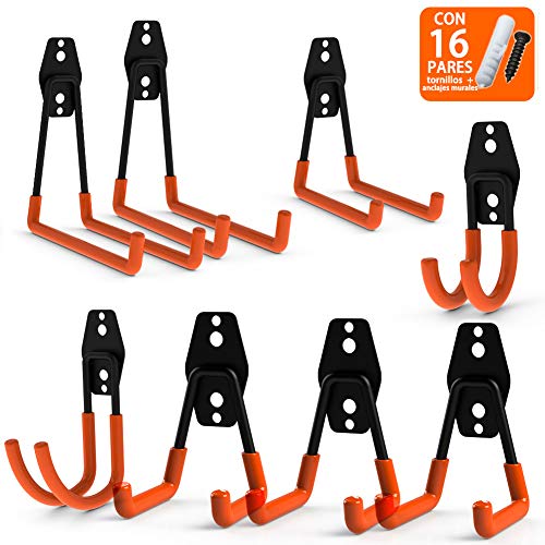 CoolYeah Steel Garage Storage Utility Double Hooks, Heavy Duty for Organizing Power Tools,Ladders,Bulk Items (Pack of 8)