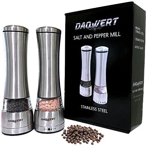 Salt And Pepper Grinder Set-Daqwert Premium Stainless Steel Pepper Mill And Salt Shakers 5 Grade Adjustable Ceramic Rotor Manual Salt Grinder For Himalayan Salt, Pepper And Other Spices, Perfect Gift