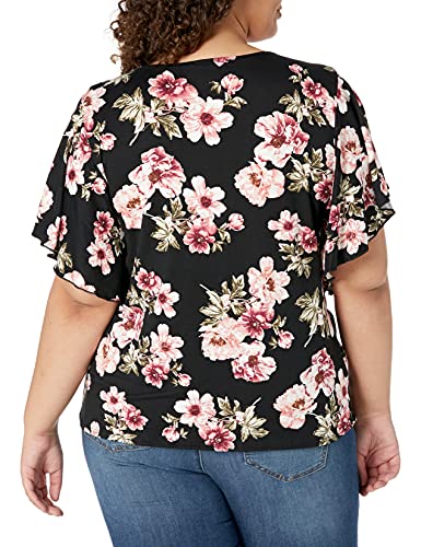 Star Vixen Womens Plus-Size Angel Sleeve Top Blouse, Dark Floral, 1X Us #TOP1