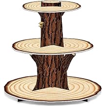 Wooden 3 Tier Cupcake Stand Decoration - Rustic Wood Cupcake Stand Decor for Camping, Birthday, Safari Party Supplies