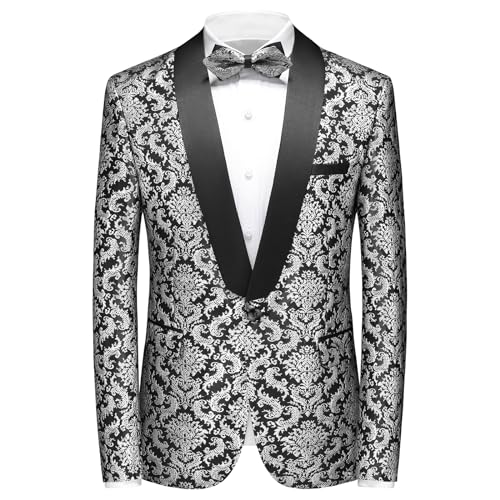 Rogers & Morris Men's Shawl Tuxedo Suit Jacket Paisley Floral Blazer Baroque Patterm Dress Coat