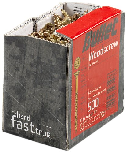Bullet 3.0 x 20mm Wood Screw (500 Pieces), Zinc & Yellow (Gold)