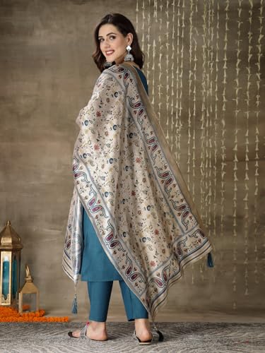 Image of Stylum Women's Embroidered Cotton Blend Straight Kurta Pant with Dupatta