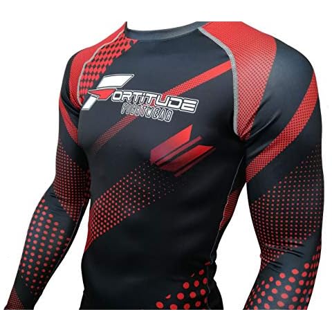 Fortitude Fightwear Long Sleeve MMA Rash Guard | No Gi BJJ RashGuard for Brazilian Jiu Jitsu & Mixed Martial Arts | Compression Shirt Base Layer (Red, XXL) Cover