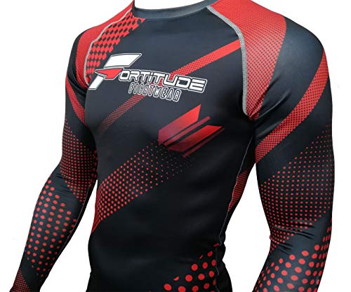 Fortitude Fightwear Long Sleeve MMA Rash Guard | No Gi BJJ RashGuard for Brazilian Jiu Jitsu & Mixed Martial Arts | Compression Shirt Base Layer (Red, Medium)