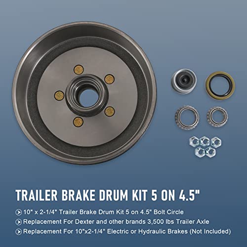 JDMSPEED New 10\" X2-1/4 Electric Brakes with Trailer Hub Drum Kits Replacement for 3500 Lbs Axle (2x Brake Drums 5 on 4.5 w/Electric Brake)
