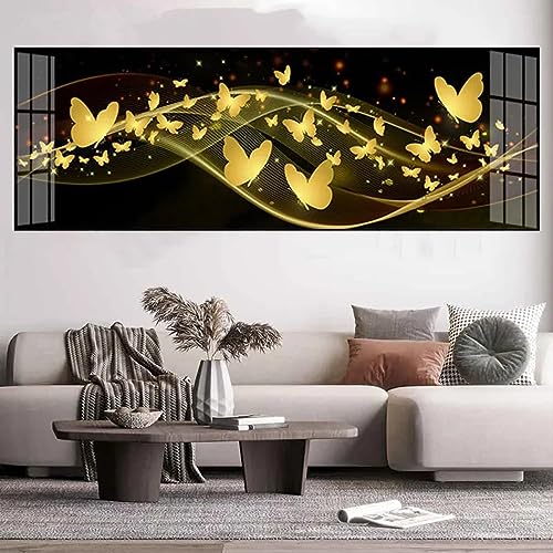 Toile papillon abstrait golden streamer pour décorer le salon