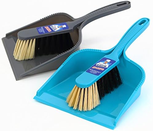 MR. SIGA Dustpan and Brush Set, Pack of 2 Set, Blue & Grey