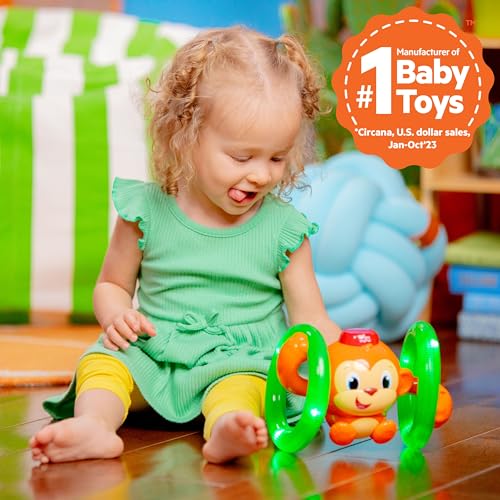 Image of Bright Starts Roll & Glow Monkey Crawling Baby Toy with Lights and Sounds, Tummy Time Toy, 6 Months and up