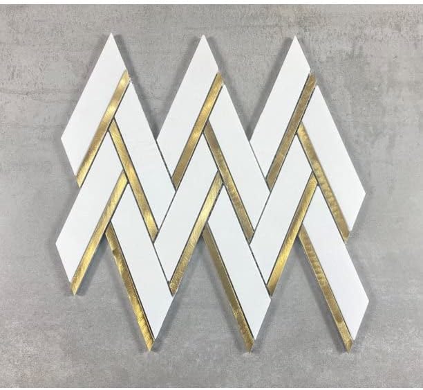 Calacatta Gold & Gold Aluminum Polished Herringbone Marble Mosaic Tile