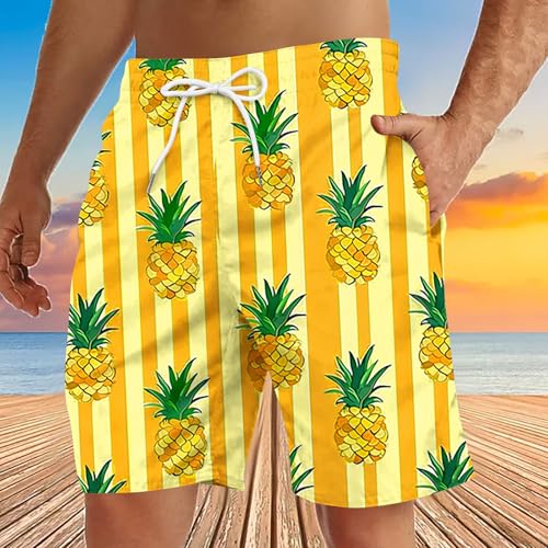 Hawaiian Tropical Shorts for Men Cute Lemon Print Surf Board Shorts Elastic Waist Beachwear Swim Trunks with Pockets2