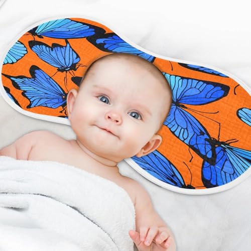Kigai Blue Butterflies Burp Cloths for Baby 4-Layer Cotton Muslin Burping Cloths 22x11 inch Super Soft & Absorbent Spit Up Burp Rags for Newborn Boys Girls 1 Pack4