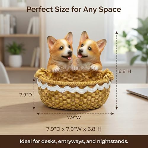 Figura de resina Corgi en canasta para decoración miniatura 4